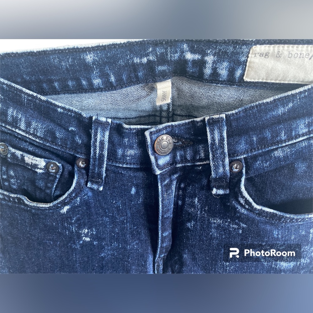 Rag & Bone Acid Wash Denim Skinny Jeans Size 25 Dark Blue White Womens Ankle - Picture 4 of 12